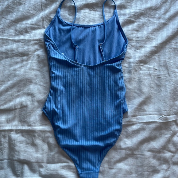 Blue Ribbed One Piece Swimsuit - Picture 2 of 3
